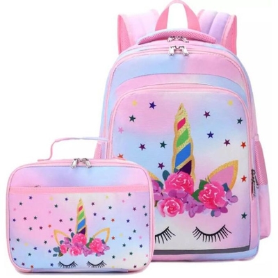 Unicorn Polyester Primary School Bag com lancheira