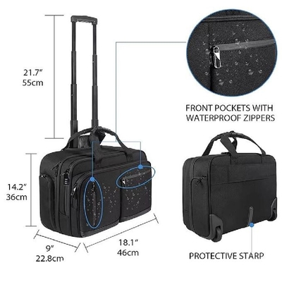 Saco de trolley de piloto à prova d'água com compartimentos múltiplos para viagens