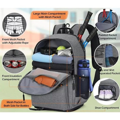 Sacos de raquetes de tênis versáteis contém 2 raquetes com compartimento de calçado ventilado de bolso isolado